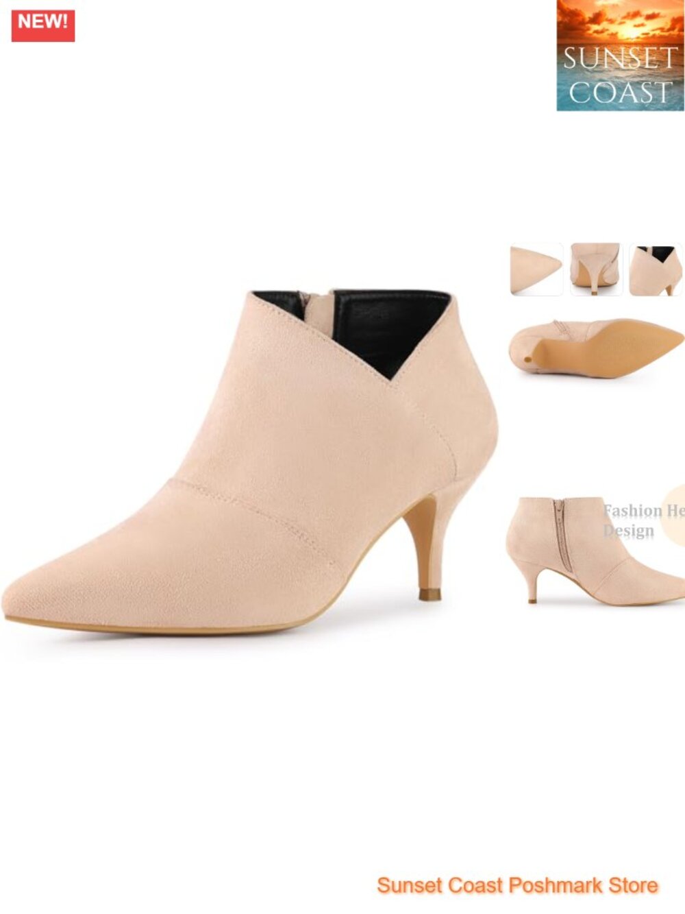 Pointed Toe Cutout Kitten Heel Ankle Booties Faux Suede Side Zip